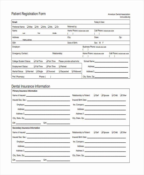 Dental Patient Registration form Template Fresh 51 Printable Registration forms