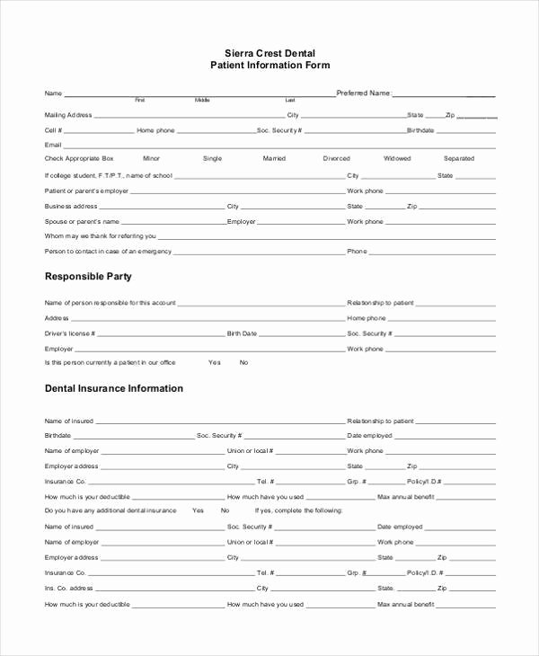 Dental Patient Registration form Template Fresh Free 10 Sample Patient Information forms In Pdf