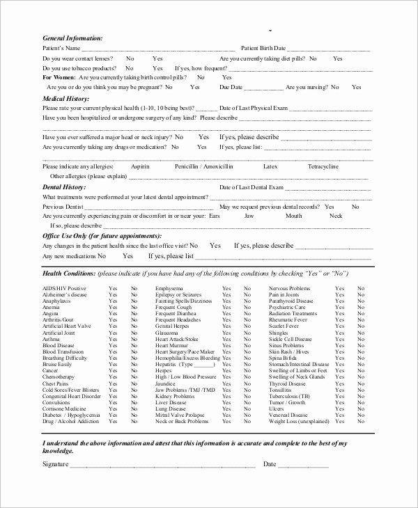 Dental Patient Registration form Template Inspirational Sample Medical History form 10 Examples In Word Pdf