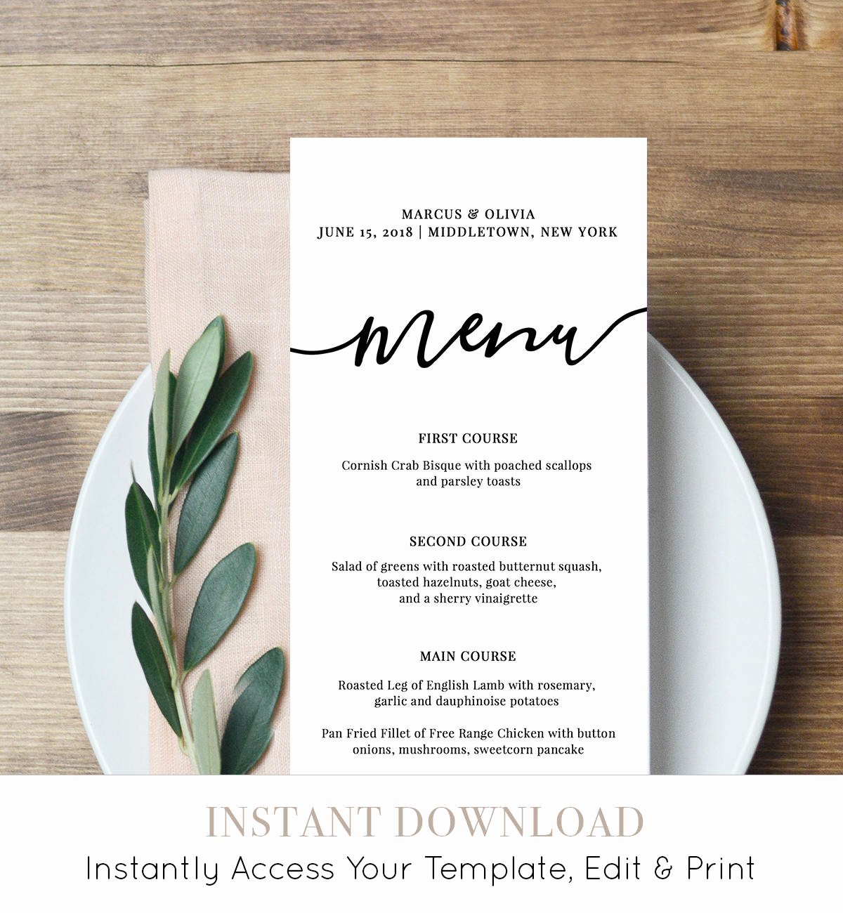 Dinner Party Menu Template Lovely Menu Card Template Printable Wedding Menu Modern