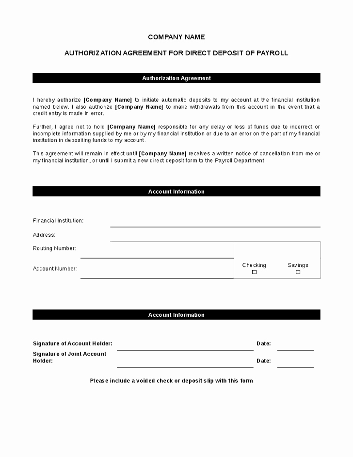 Direct Deposit form Template Word Inspirational 5 Direct Deposit form Templates Excel Xlts