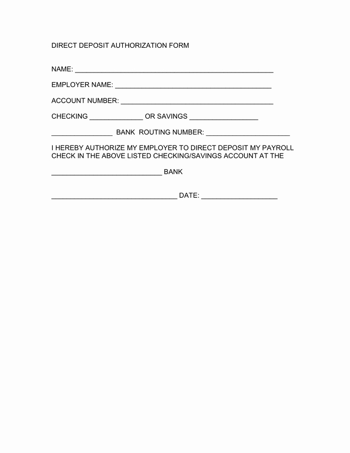 Direct Deposit form Template Word New Direct Deposit Authorization form In Word and Pdf formats