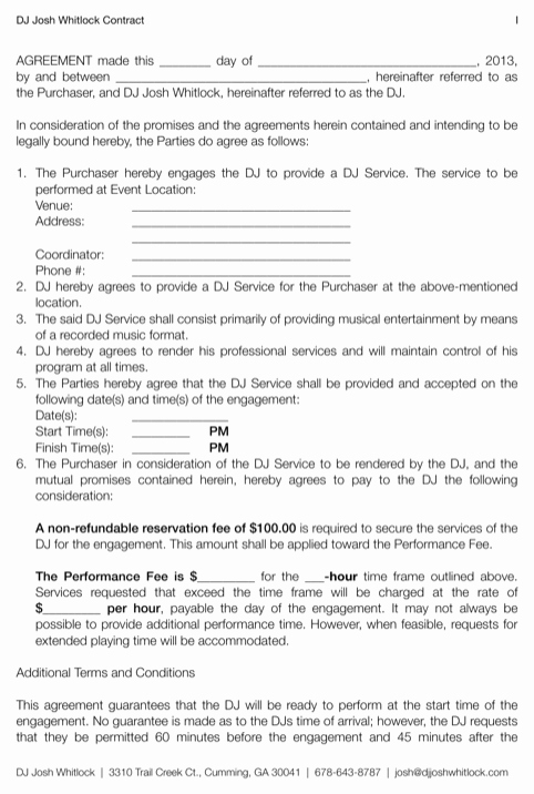 Disc Jockey Contracts Template New Download Dj Contract Template for Free formtemplate