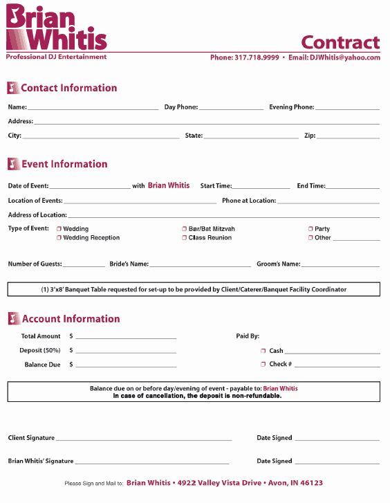 Disc Jockey Contracts Template Unique Wedding Dj Contract Free Printable Documents