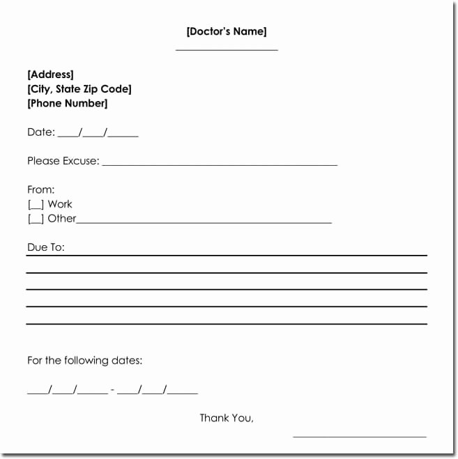 Doctor Excuse Template for Work Best Of Doctor S Note Templates 28 Blank formats to Create