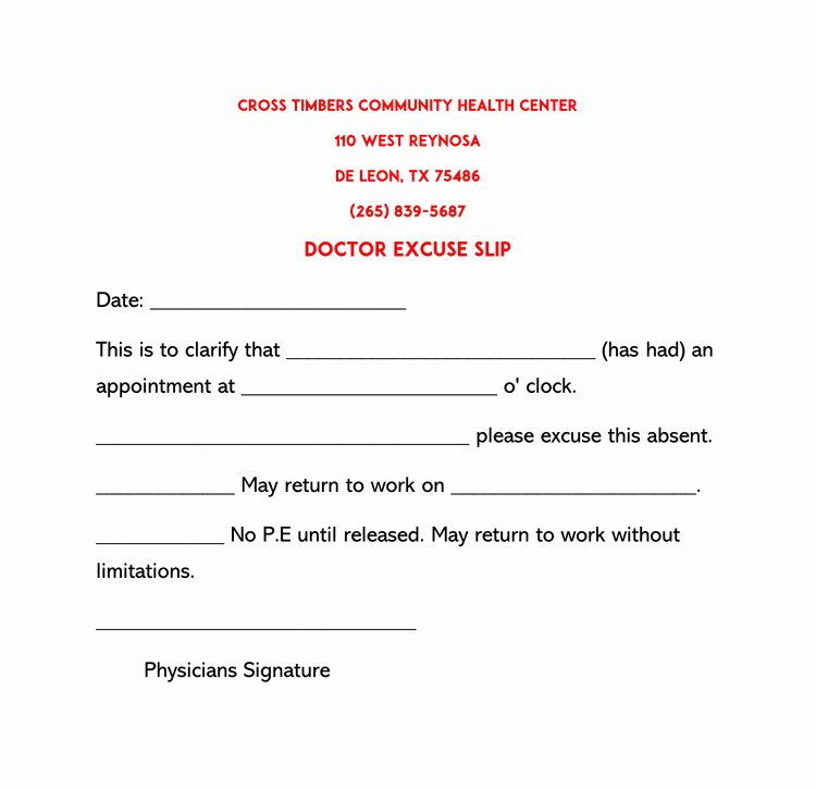 Doctor Excuse Template for Work Lovely 36 Free Fill In Blank Doctors Note Templates for Work