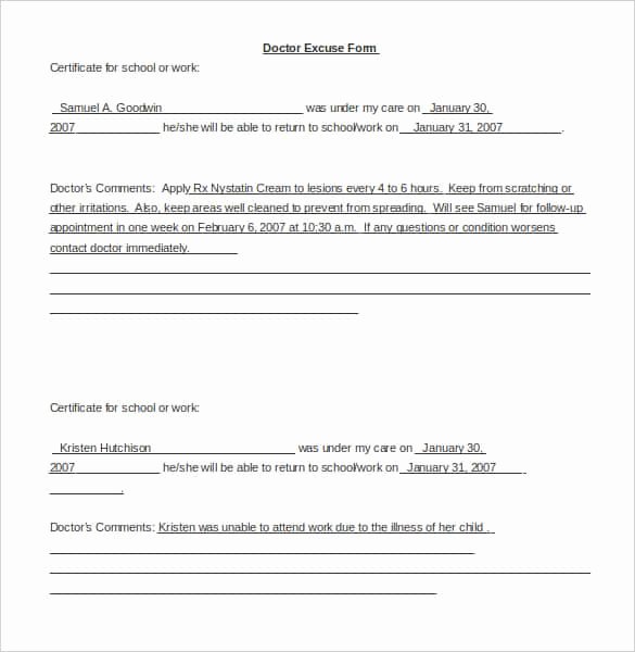Doctor Note Template Pdf Inspirational Return to Work Doctors Note Template