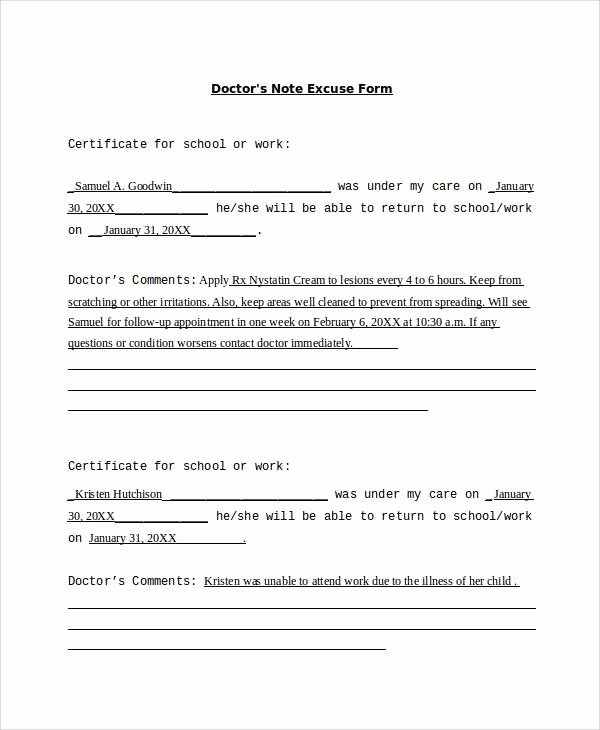 Doctor Notes for School Templates Fresh Doctors Note Excuse form