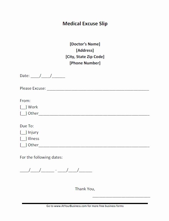 Doctors Excuses for Work Template Elegant Free Doctor Note form Tempalte