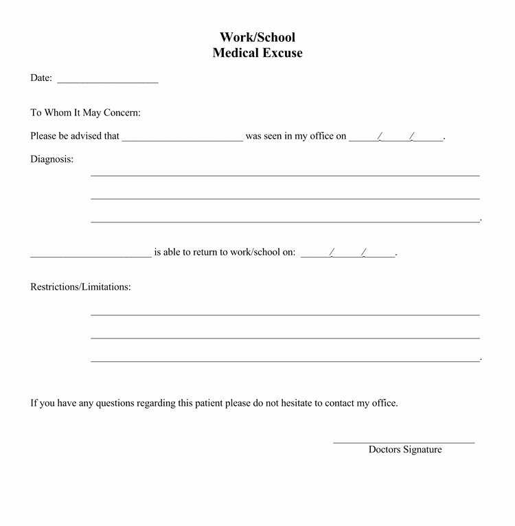 Doctors Note for School Template Fresh 36 Free Fill In Blank Doctors Note Templates for Work
