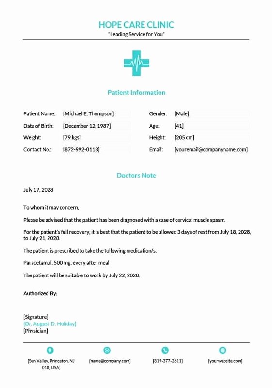 Doctors Note for Work Template Beautiful 9 Best Free Doctors Note Templates for Work
