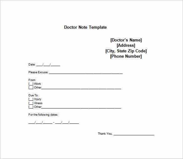 Doctors Note for Work Template Elegant Doctor Note Templates for Work 7 Free Sample Example