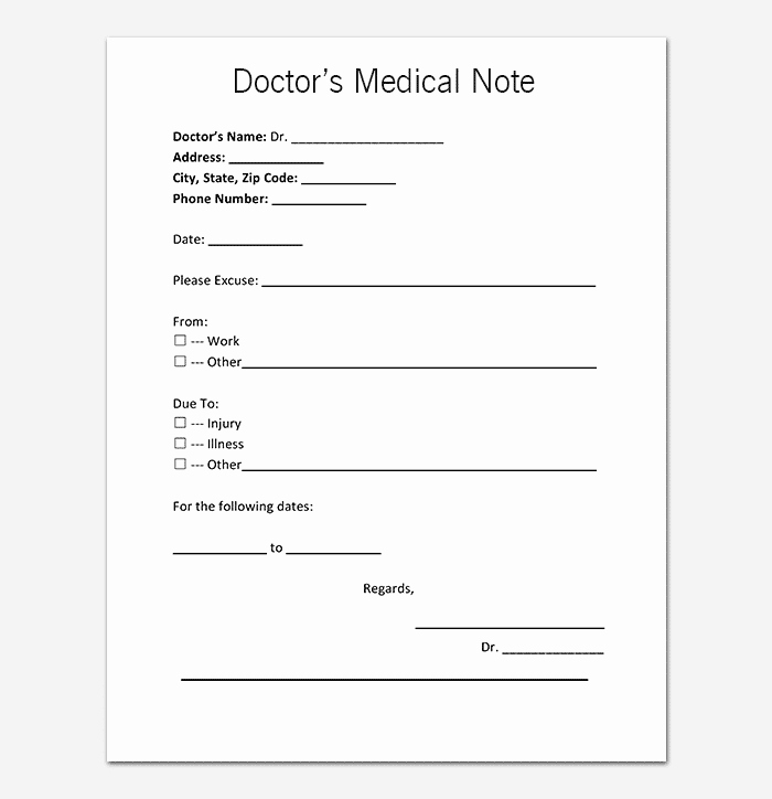 Doctors Note Template for Work Fresh Medical Note Template 30 Doctor Note Samples