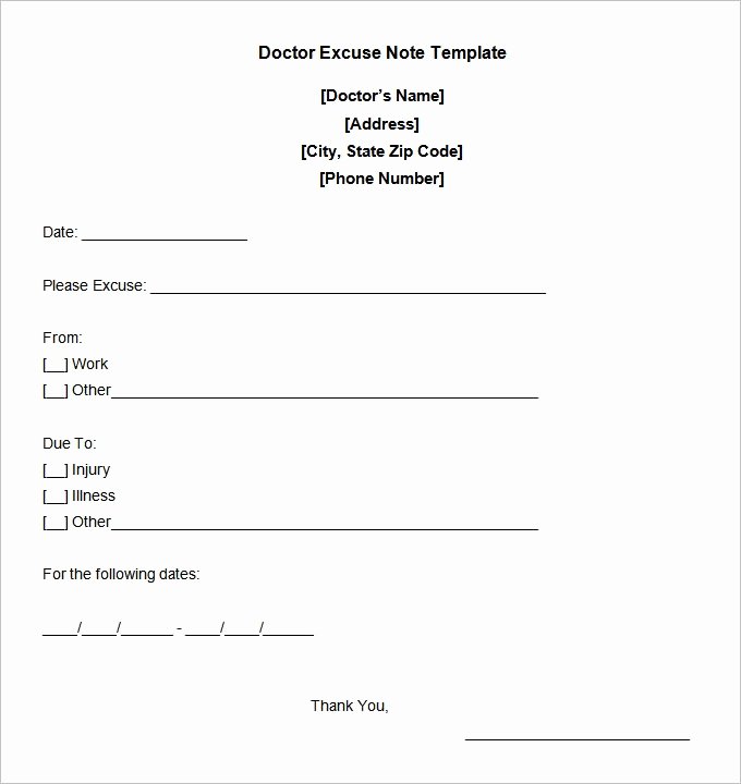 Doctors Note Template Free Luxury Doctors Excuse Template