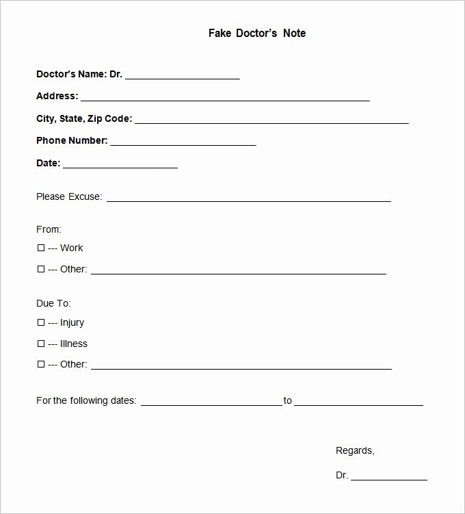 Doctors Notes for School Template Lovely Doctors Note Template 9 Free Sample Example format