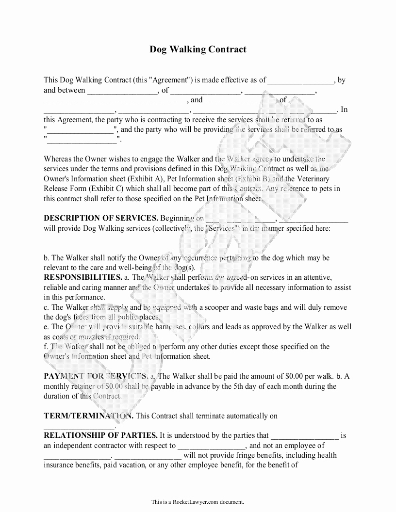Dog Training Contract Template Awesome Sample Dog Walking Contract form Template