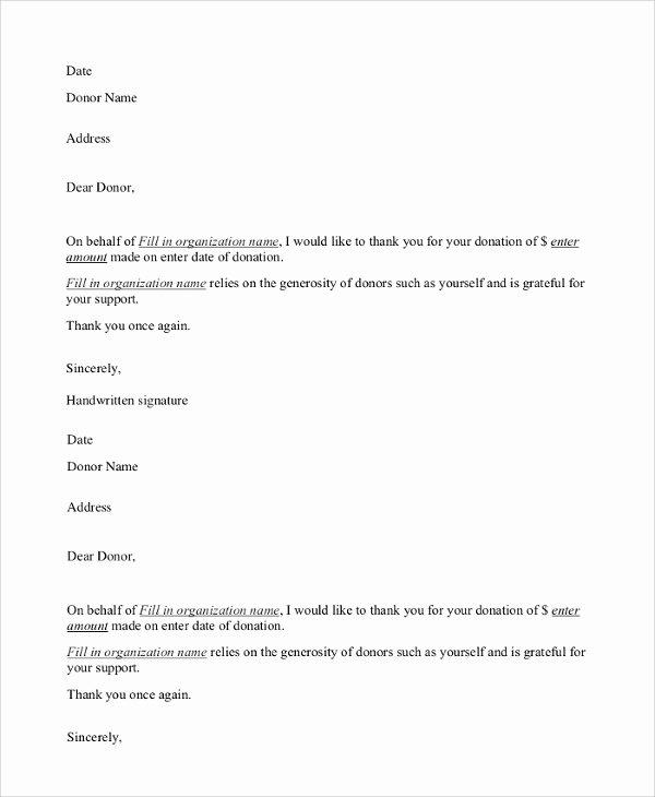 Donation Thank You Letter Template Beautiful Donation In Memory Acknowledgement Letter