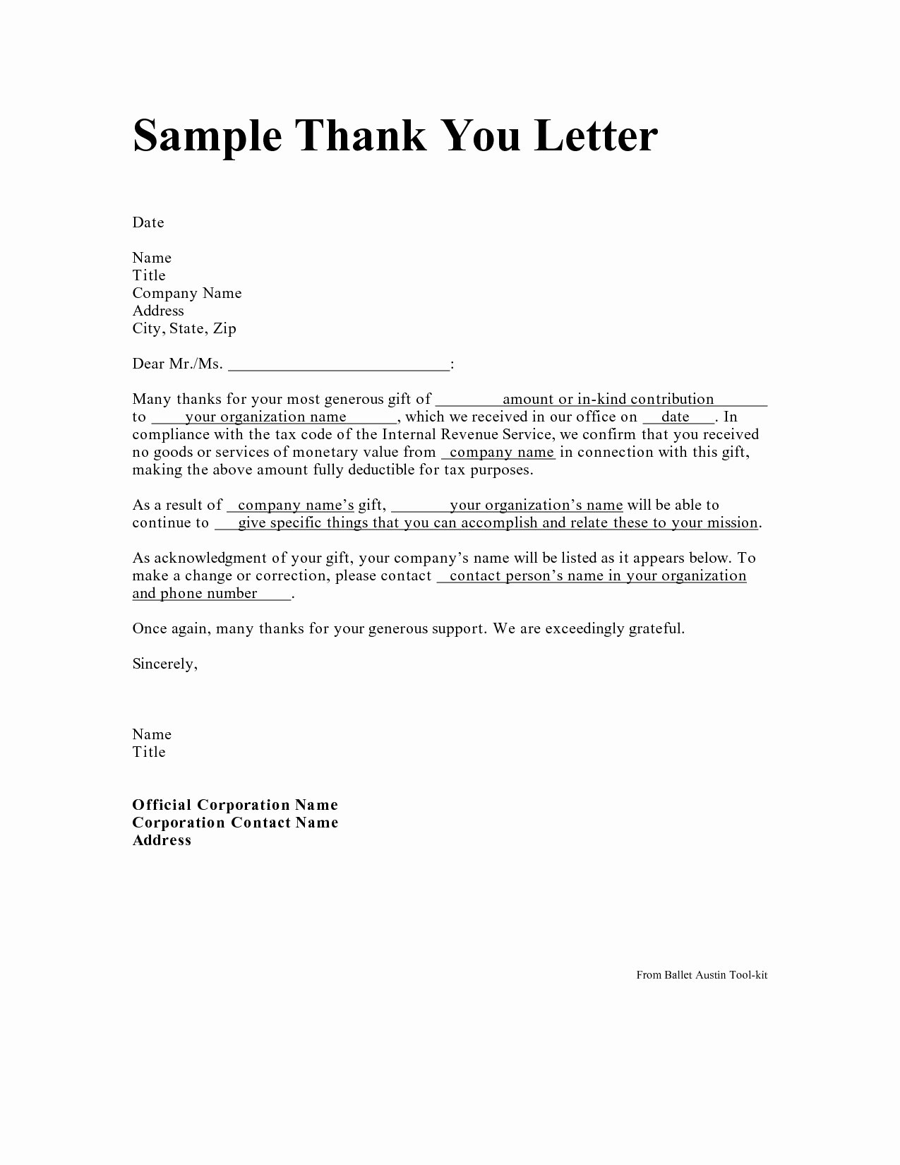 Donation Thank You Letter Template Fresh In Kind Donation Letter Template Samples
