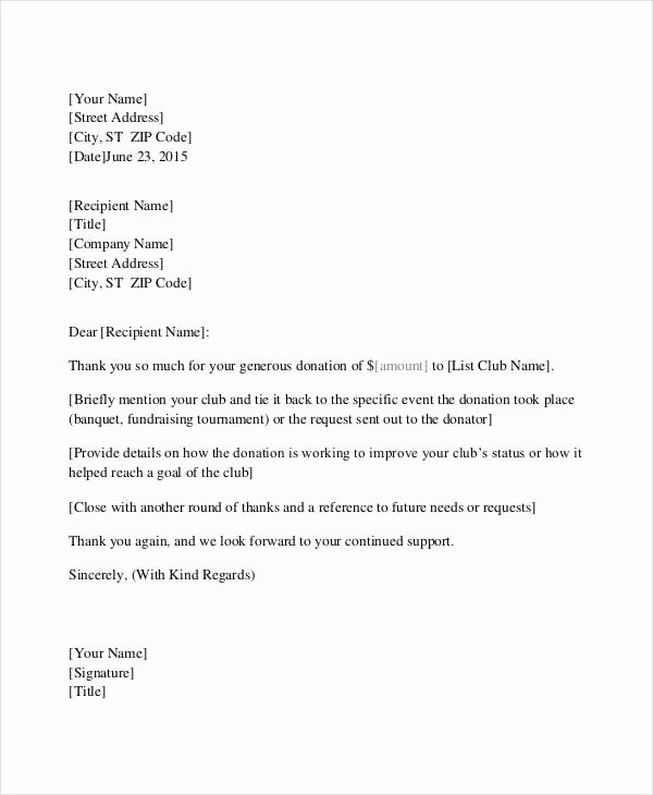 Donation Thank You Letter Templates Fresh Donation Thank You Letter 6 Free Word Pdf Documents