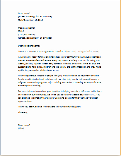 Donation Thank You Letter Templates Inspirational Fundraising Thank You Letter Template