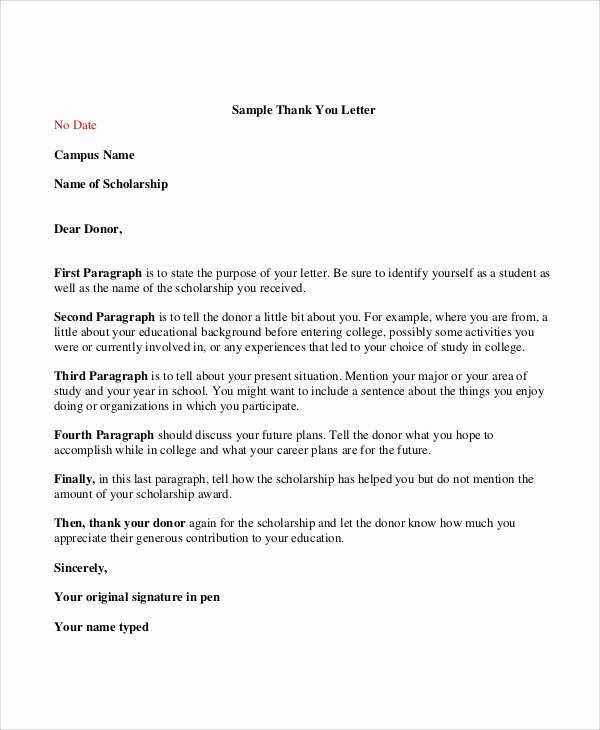 Donor Thank You Letter Template Beautiful Sample Thank You Letter for Scholarship 7 Examples In