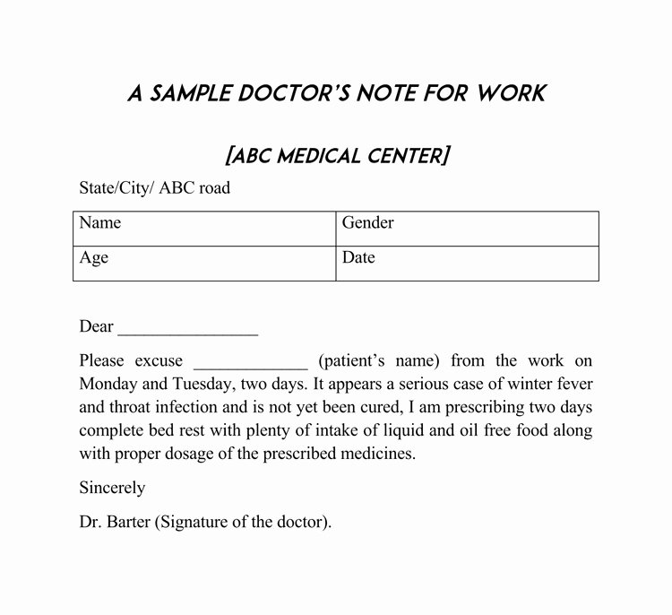Dr Note Template for Work Beautiful 36 Free Fill In Blank Doctors Note Templates for Work