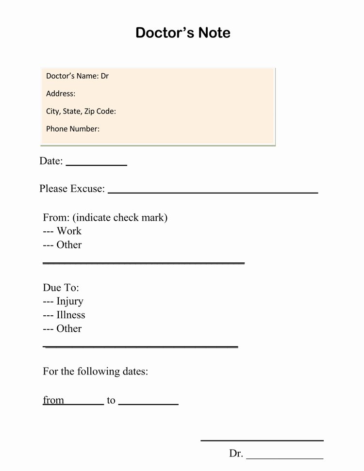 Dr Note Template for Work Best Of 36 Free Fill In Blank Doctors Note Templates for Work