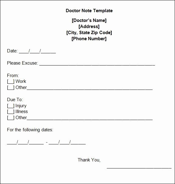 Dr Notes for Work Template Luxury Doctors Note for Work