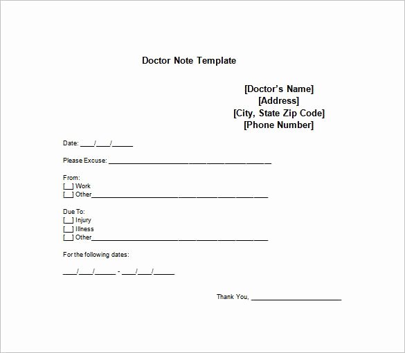 Dr Notes for Work Templates Elegant Doctor Note Templates for Work – 8 Free Word Excel Pdf