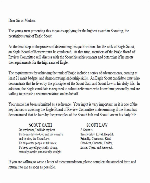 Eagle Scout Recommendation Letter Template Inspirational 12 Sample Eagle Scout Re Mendation Letter Templates