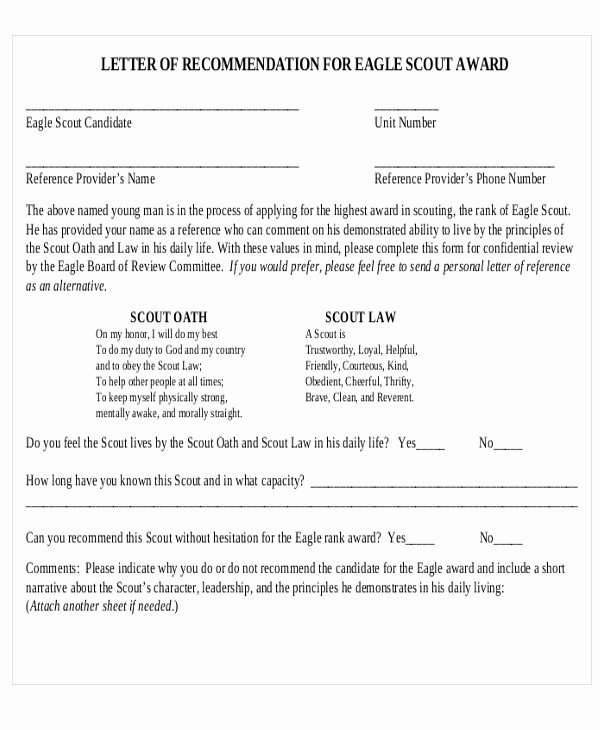 Eagle Scout Recommendation Letter Template Lovely 12 Sample Eagle Scout Re Mendation Letter Templates