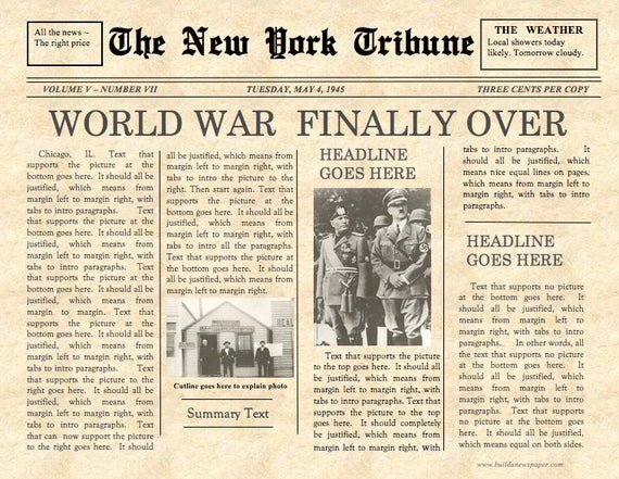 Editable Old Newspaper Template Awesome Vintage Front Page Newspaper Template Instant Download for