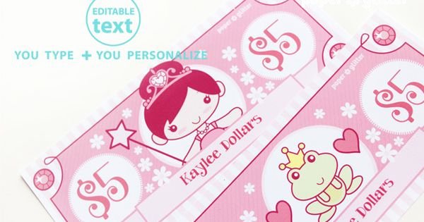 Editable Play Money Template Fresh Printable Princess Play Money Type In Your Own Text