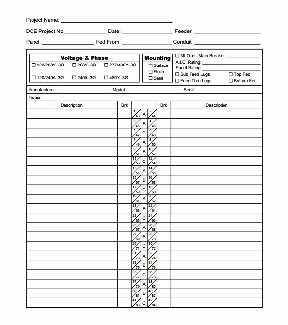 Electric Panel Schedule Template New 19 Panel Schedule Templates Doc Pdf