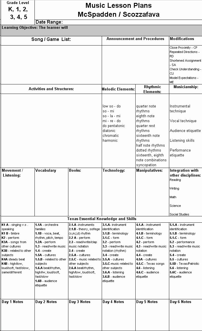 Elementary Music Lesson Plan Template Awesome Great Idea for Music Lesson Plan Template Typical