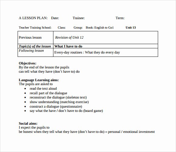 Elementary Music Lesson Plan Template Inspirational Sample Elementary Lesson Plan Template 8 Free Documents