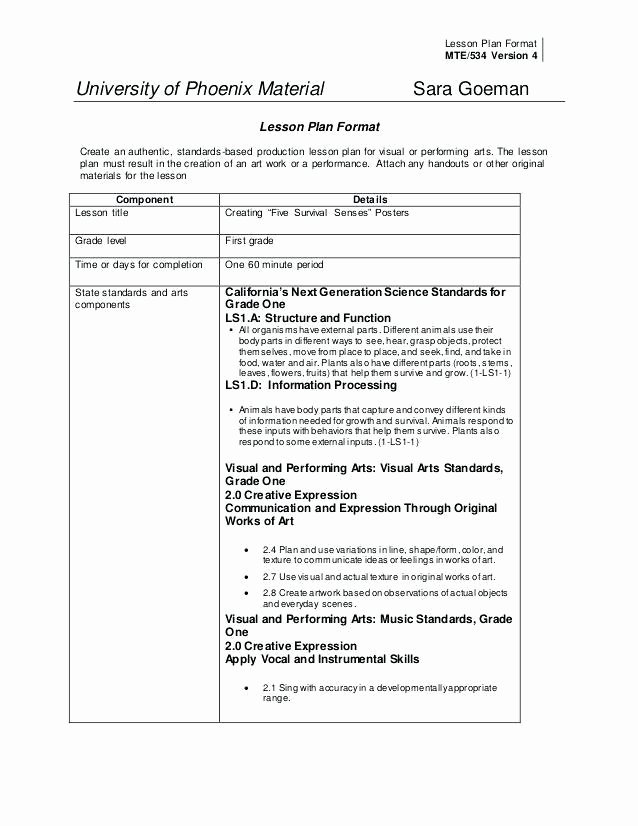 Elementary Music Lesson Plan Template New Standards Based Lesson Plan format Template – Standards