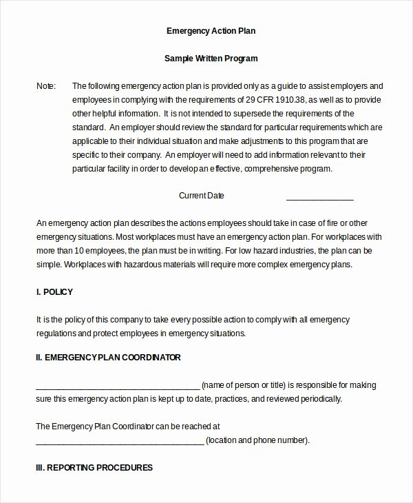 Emergency Action Plan Template Awesome Emergency Action Plan Template 10 Free Sample Example