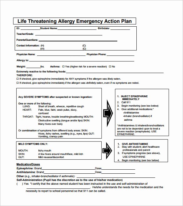 Emergency Action Plan Template Inspirational 10 Allergy Action Plan Templates Doc Pdf