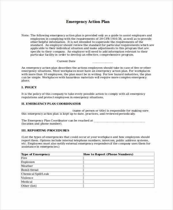 Emergency Action Plan Template New 8 Emergency Action Plan Samples Examples &amp; Templates