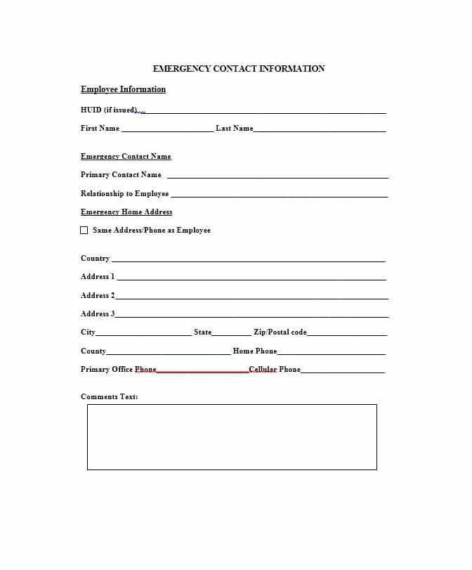 Emergency Contact form Template Awesome 54 Free Emergency Contact forms [employee Student]