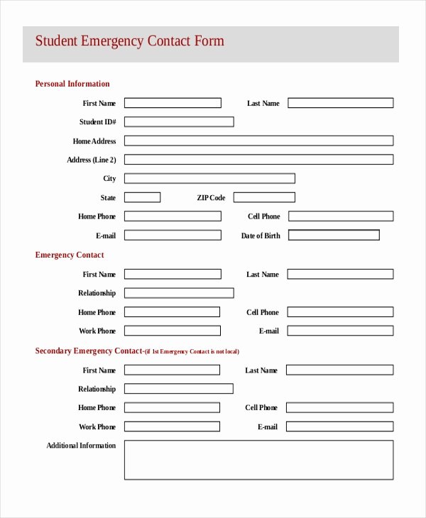 Emergency Contact form Template Awesome Free 11 Sample Emergency Contact forms In Pdf