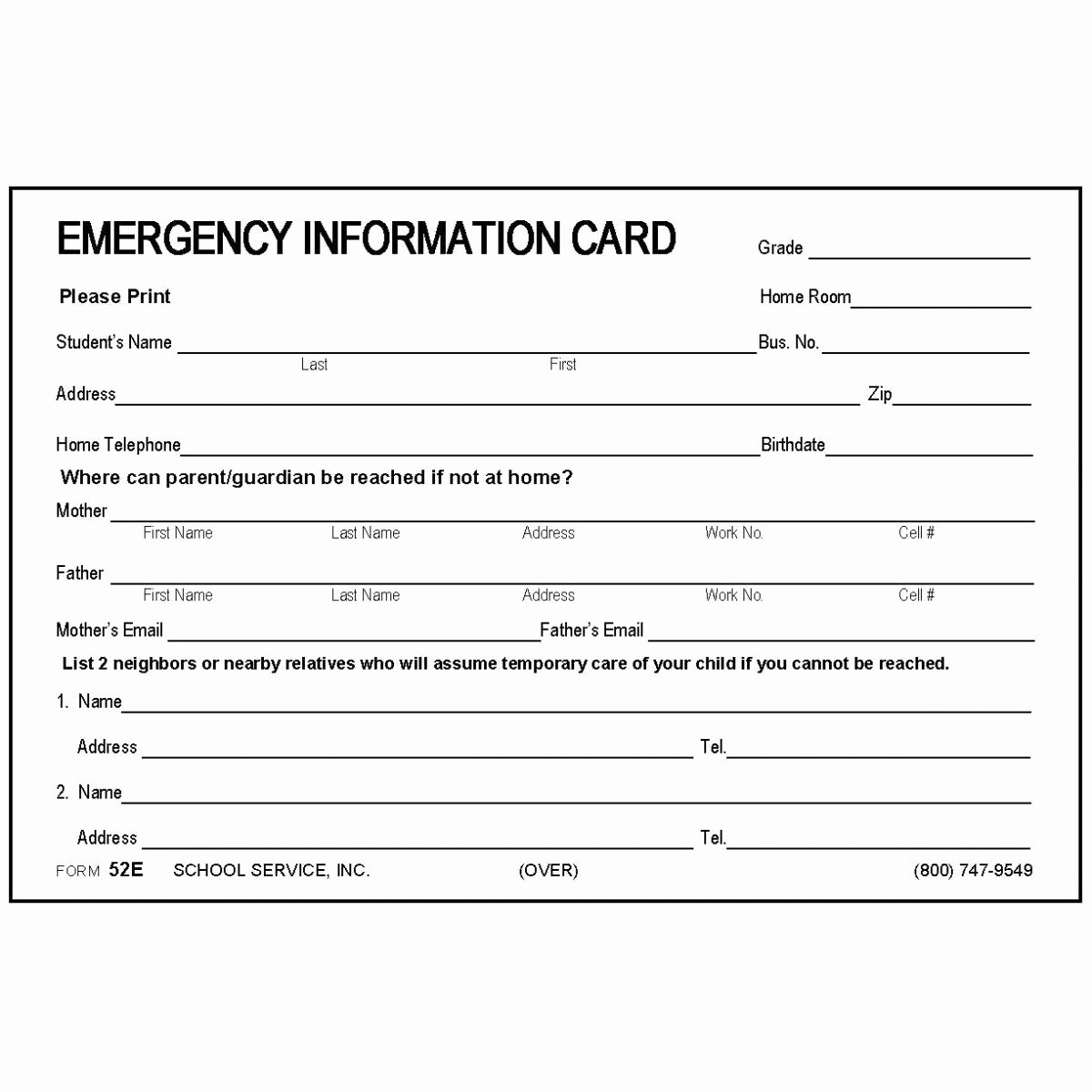 Emergency Contact form Template Beautiful 52e Emergency Information Card 4 X 6 Size