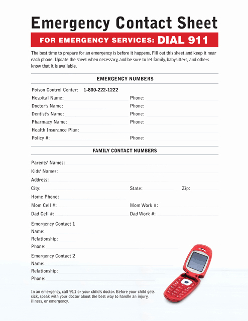 Emergency Contact form Template Best Of Babysitting Emergency Contact Sheet