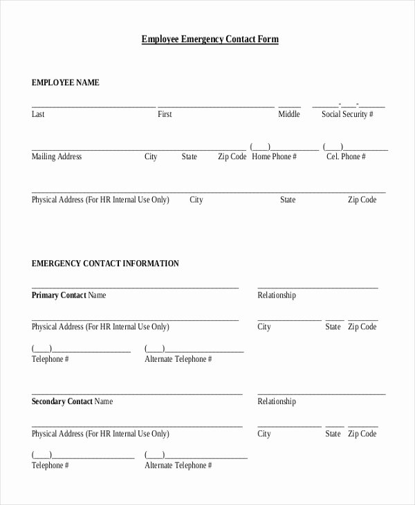 Emergency Contact form Template Best Of Free 11 Sample Emergency Contact forms In Pdf