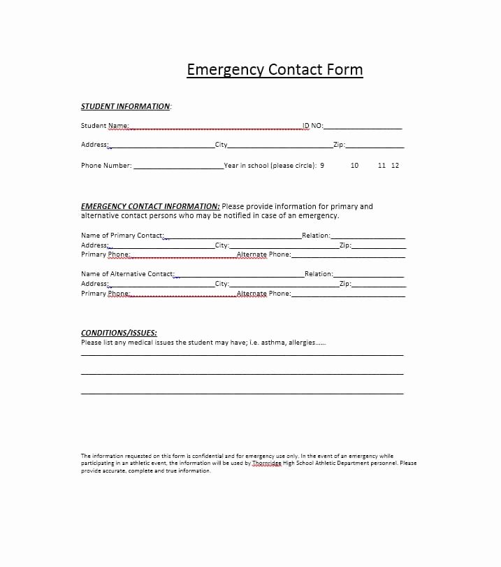 Emergency Contact form Template Fresh 54 Free Emergency Contact forms [employee Student]