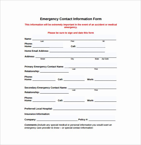 Emergency Contact form Template Fresh Emergency Contact forms 11 Download Free Documents In