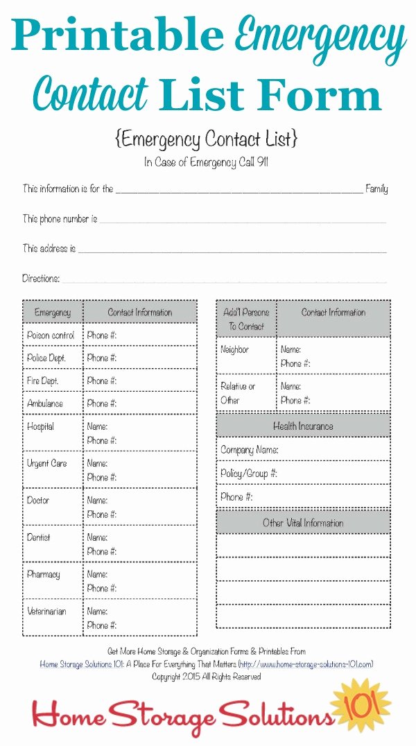 Emergency Contact form Template Fresh Free Printable Emergency Contact List form