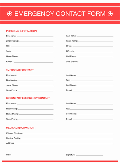 Emergency Contact form Template Lovely Emergency Contact form