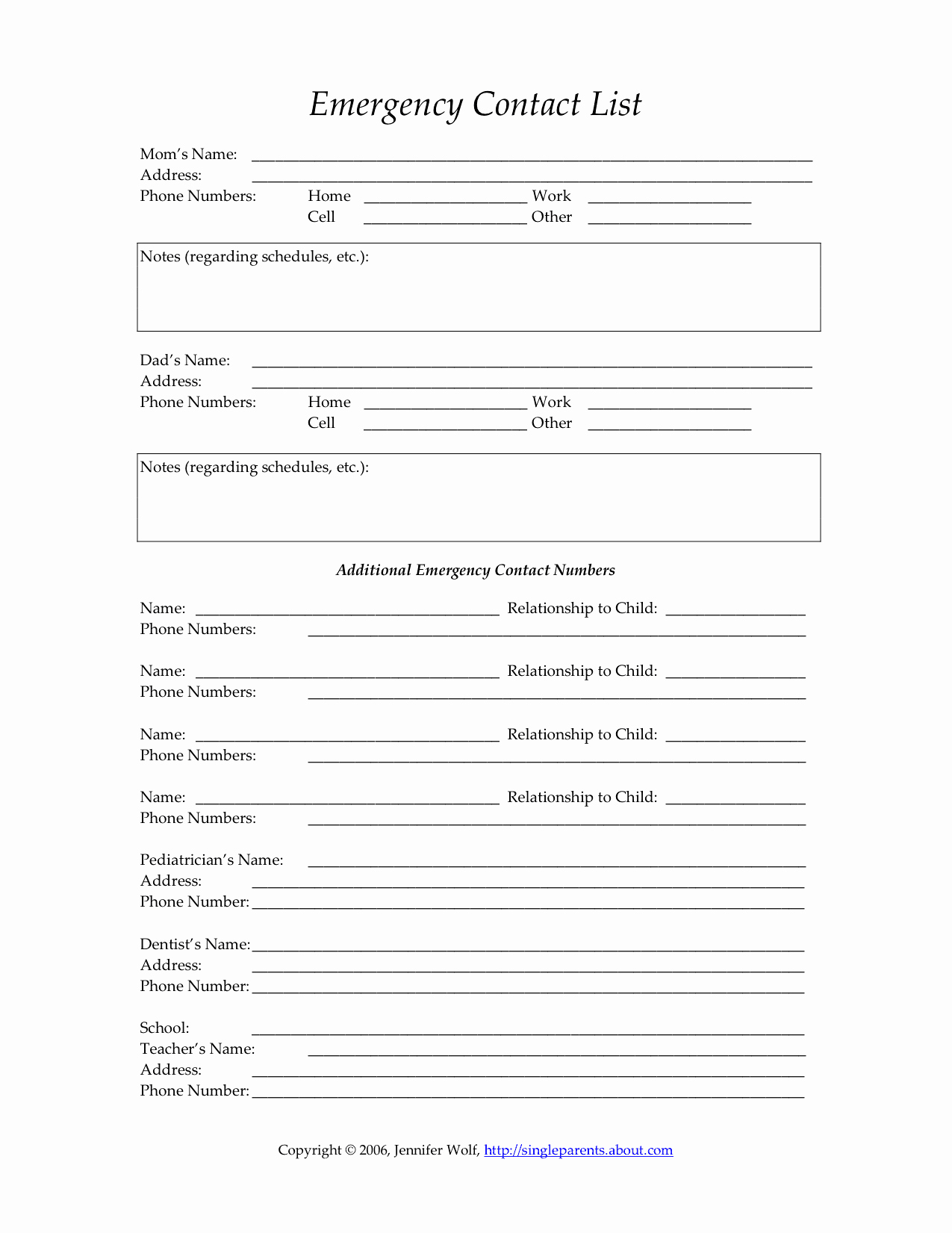 Emergency Contact form Template New Child S Emergency Contact form